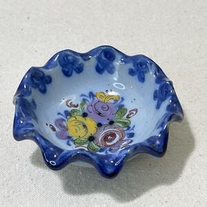 Vintage Vestal Alcobaca Portugal Hand Painted‎ Ceramic Trinket Bowl Decor